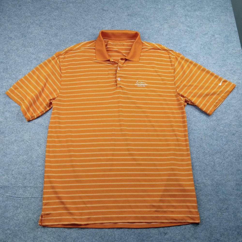 Nike‎ Golf Polo Shirt Mens Large Orange Stripe Nike Fit Dry Stretch Golf